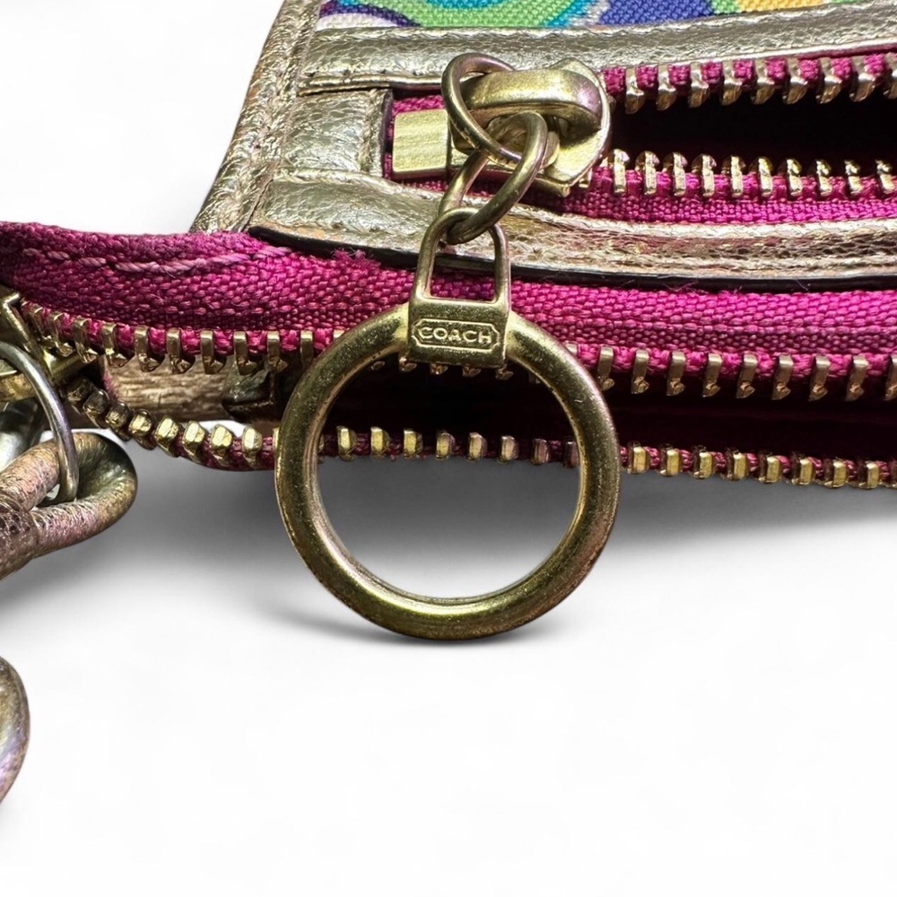 Vintage Y2K Coach Poppy Multicolor Wristlet 2009 Metallic Logo Bag Wallet boho - Picture 8 of 14